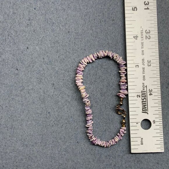 Puka Shell Beaded Bracelet 7 In Smooth Light Purple Gold Beachy Boho Organic - Picture 3 of 4